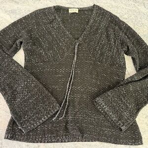 MKM Designs Charcoal Metallic-Thread V-Neck Tie Sweater Y2K